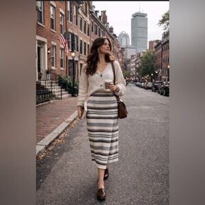 Roo Crossing Wool Blend Striped Wrap Skirt Size 8 Midi Button Front Vintage